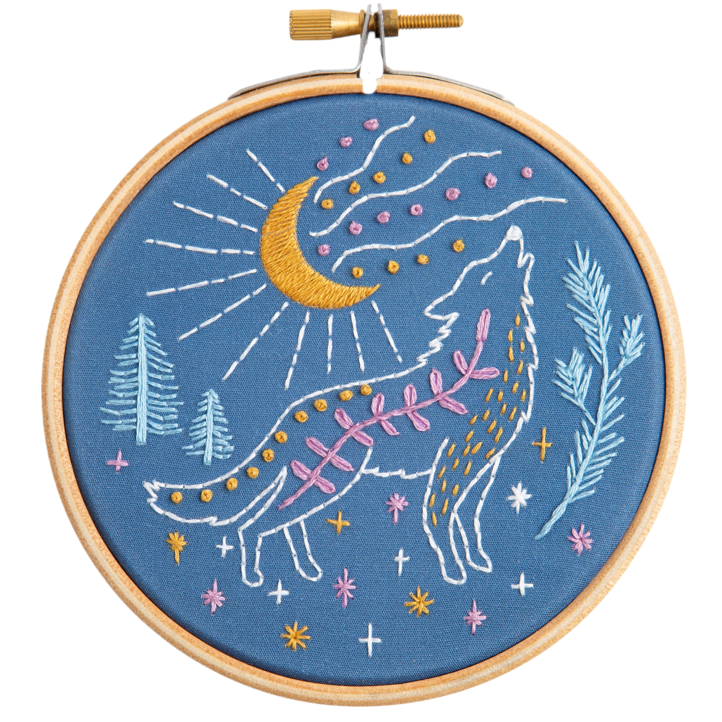 Celestial Wolf Mini Embroidery Kit | Complete Craft Kit for Beginners