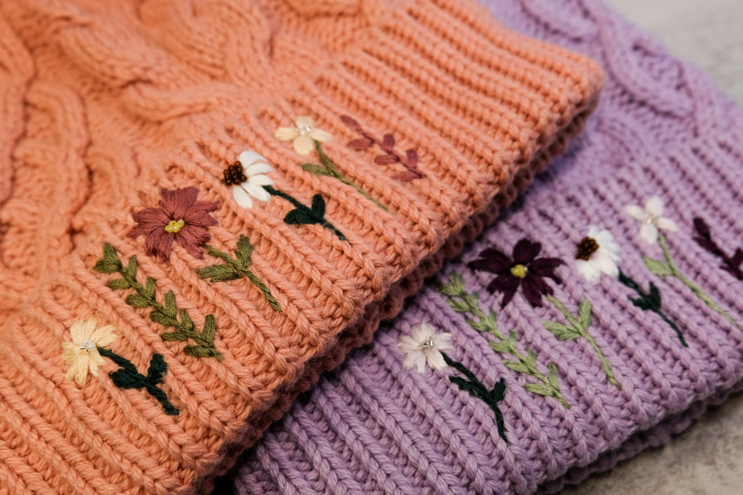 Hand Embroidered Beanie - Pink