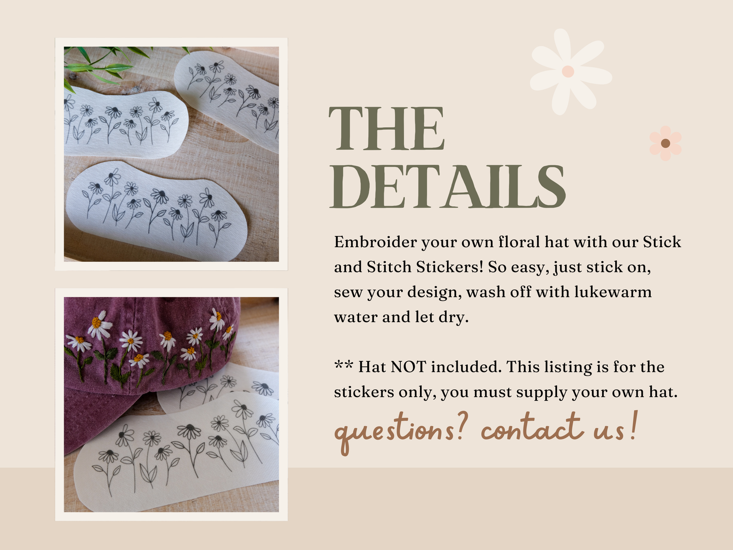DIY Stick and Stitch Daisies Embroidery Stickers