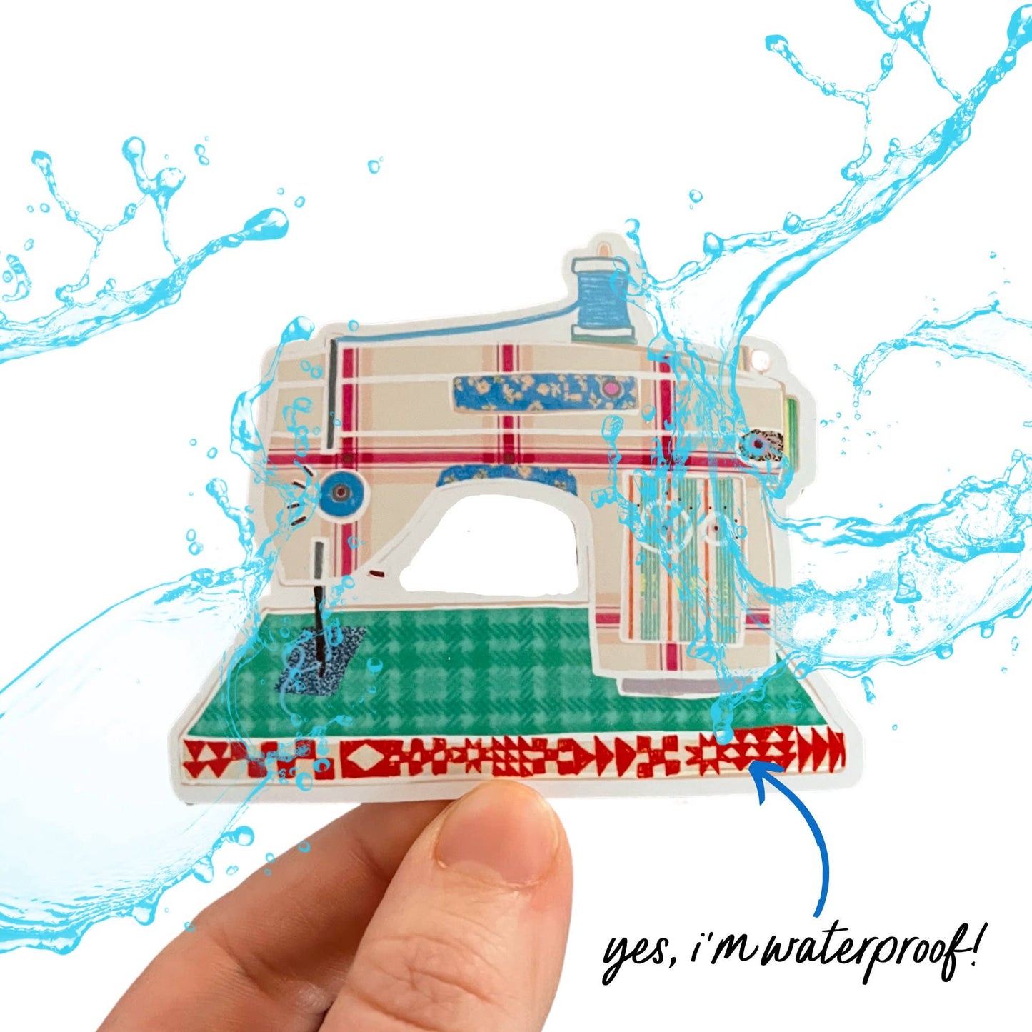 Retro Sewing Machine Vinyl Sticker - Red and Blue