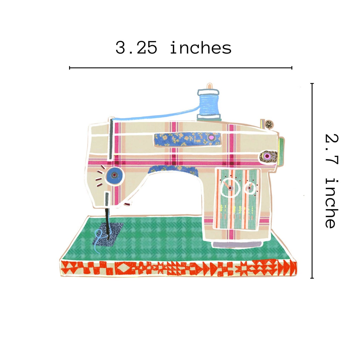 Retro Sewing Machine Vinyl Sticker - Red and Blue