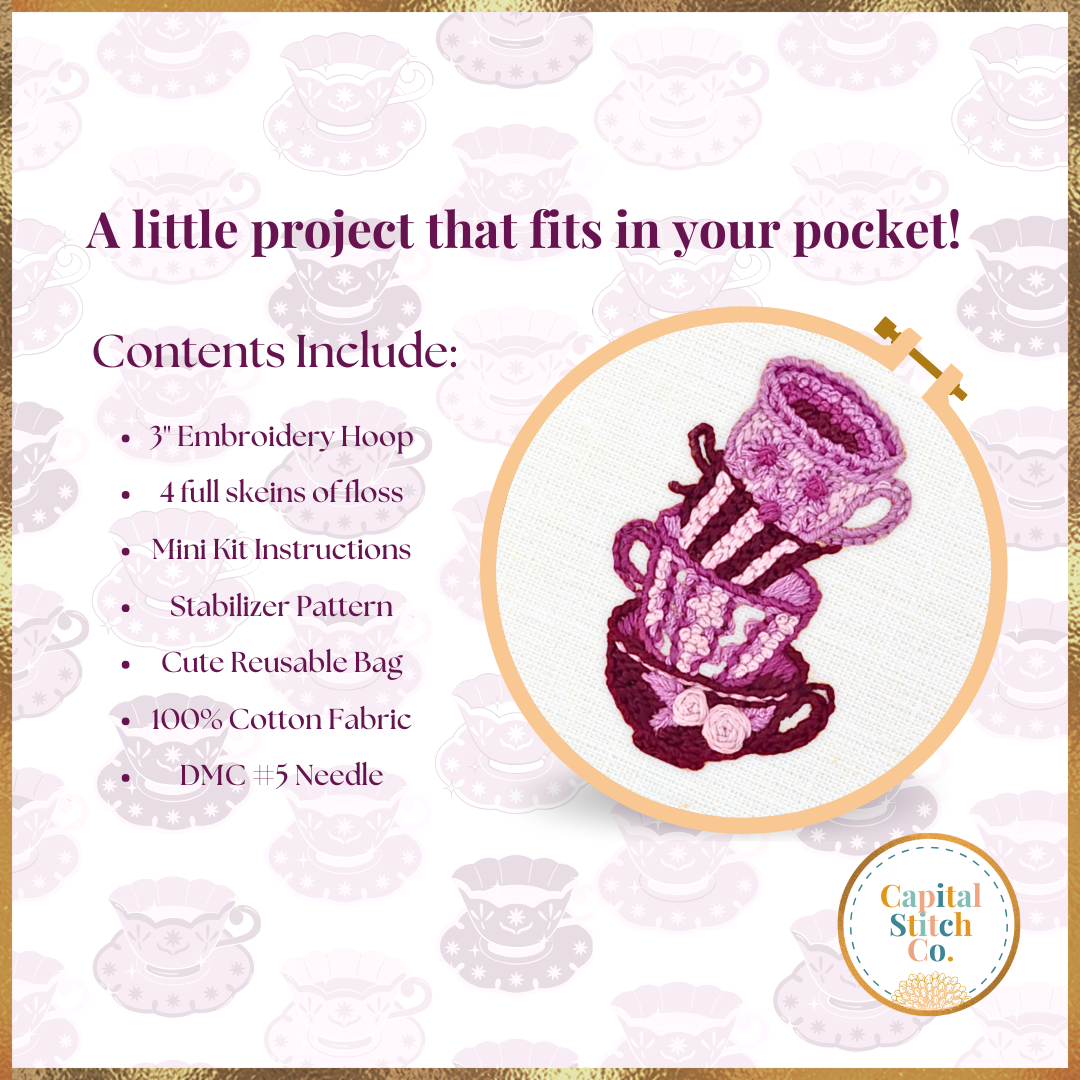 Lavender Tea Set Mini Embroidery Kit