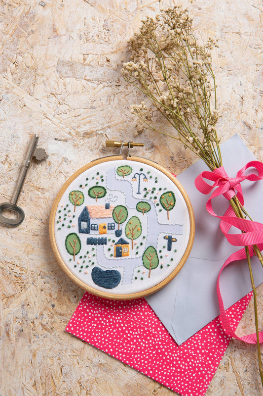 Village Cottage Mini Embroidery Kit | Complete Craft Kit for Beginners