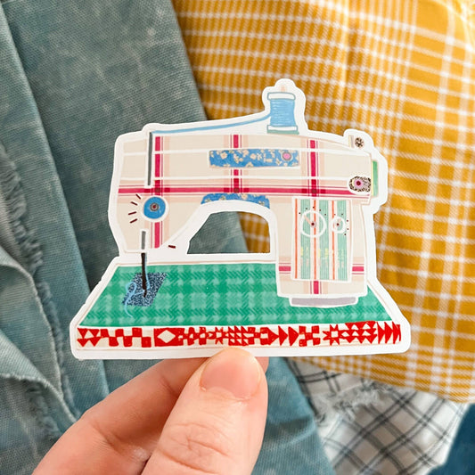 Retro Sewing Machine Vinyl Sticker - Red and Blue