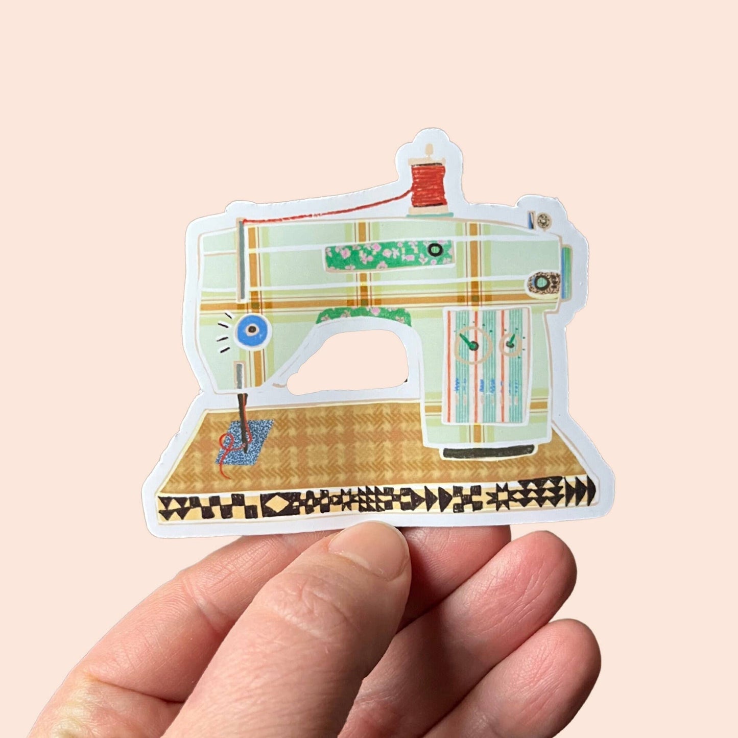 Retro Sewing Machine Vinyl Sticker - Green