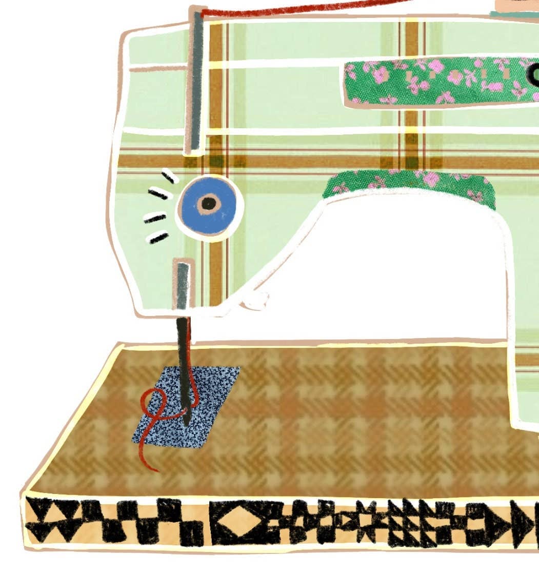 Retro Sewing Machine Vinyl Sticker - Green