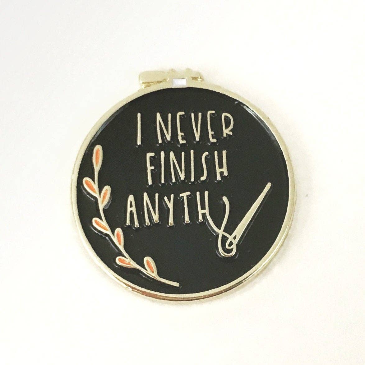Small Black "I Never Finish Anything" Needle Minder