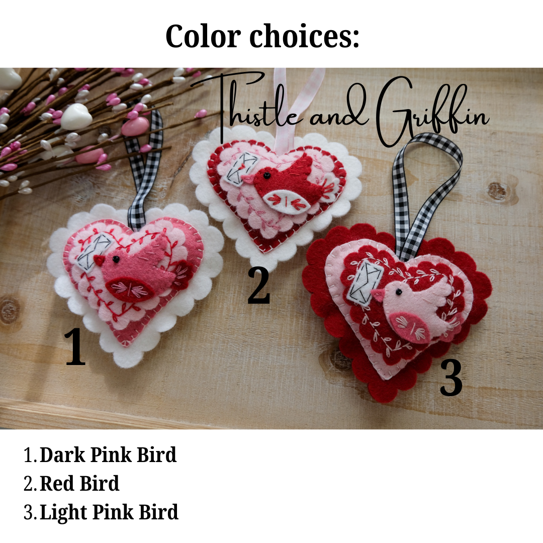 Wool Felt Valentine Bird Ornament