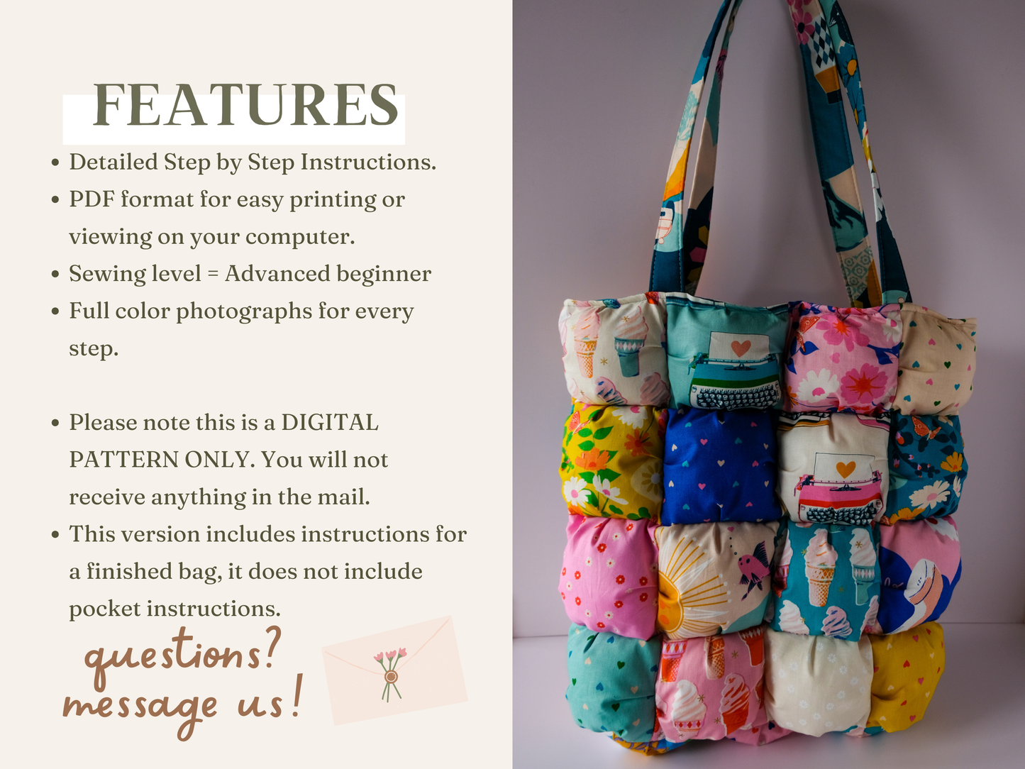 Puff Tote PDF Sewing Pattern Tutorial | Cloud Bag Instructions