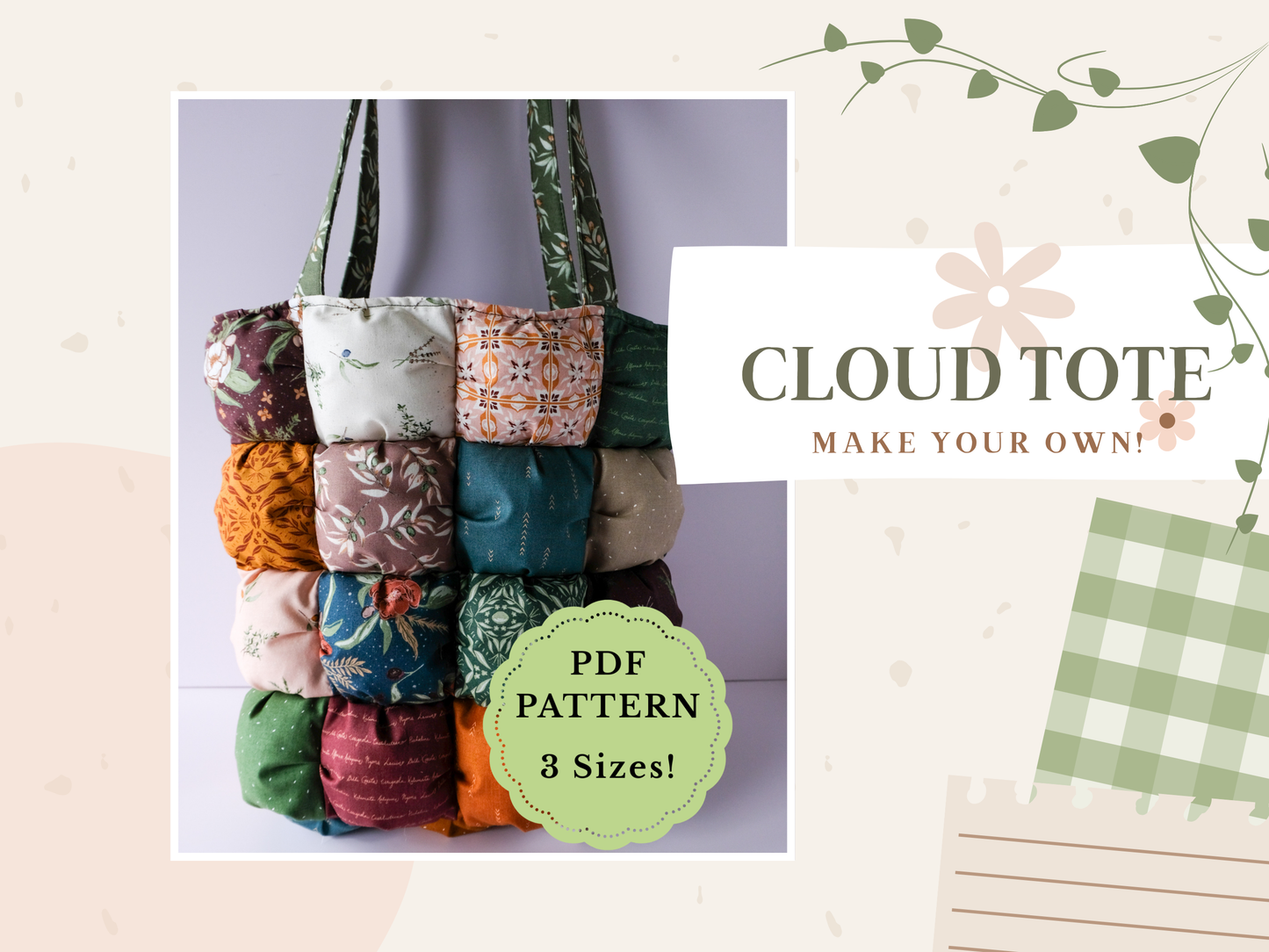 Puff Tote PDF Sewing Pattern Tutorial | Cloud Bag Instructions