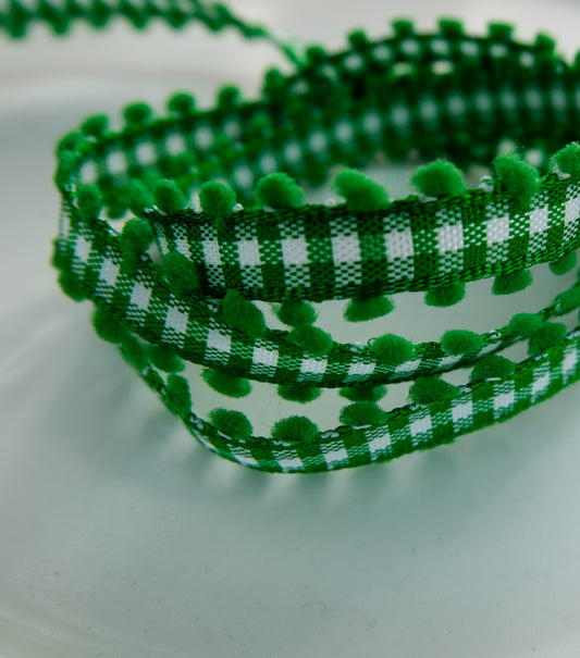 Green Gingham Ribbon with Ball Trim