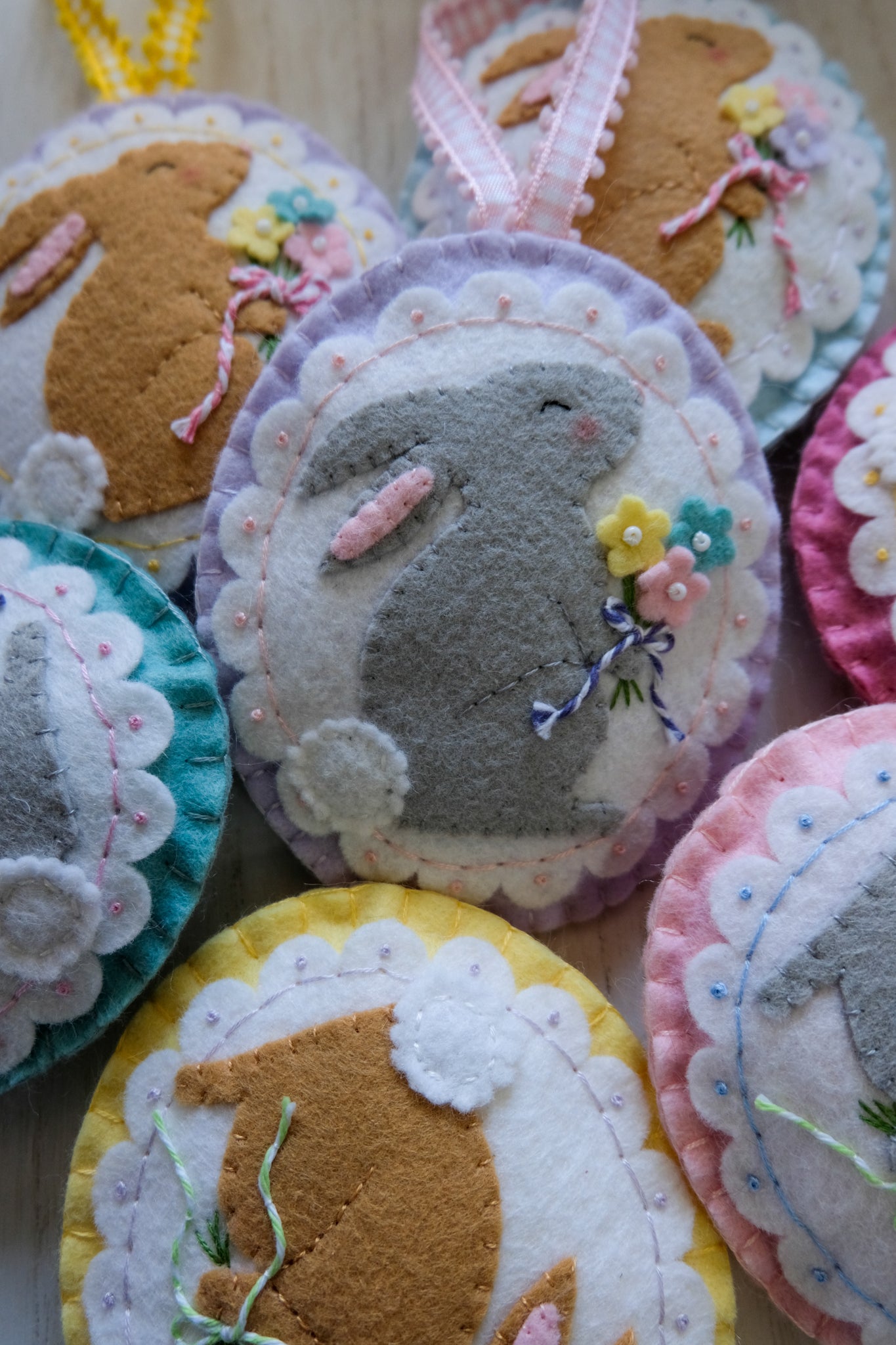 Wool Felt Bouquet Bunny Easter Ornament