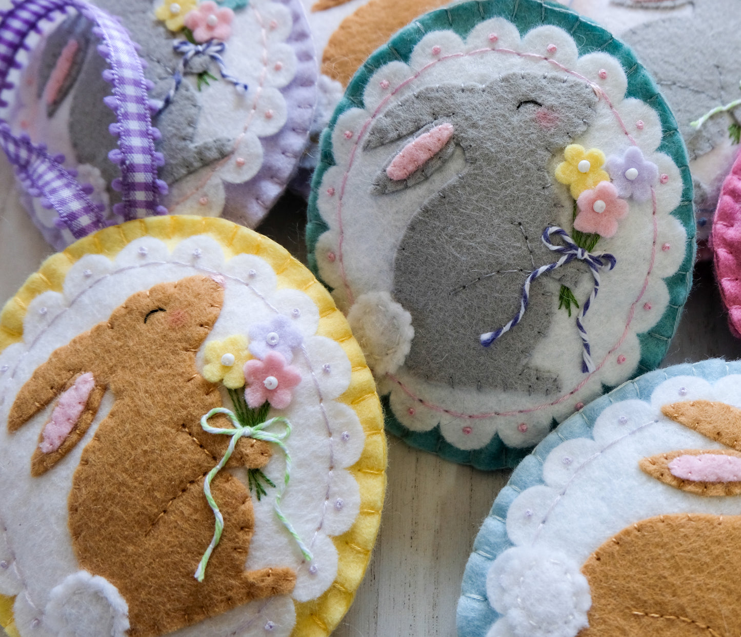 Wool Felt Bouquet Bunny Easter Ornament