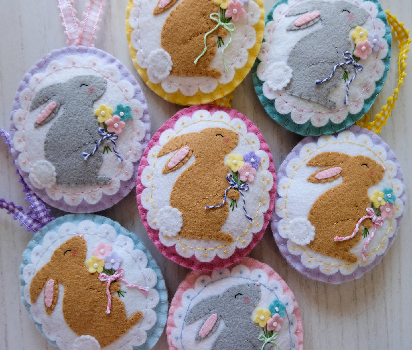 Wool Felt Bouquet Bunny Easter Ornament