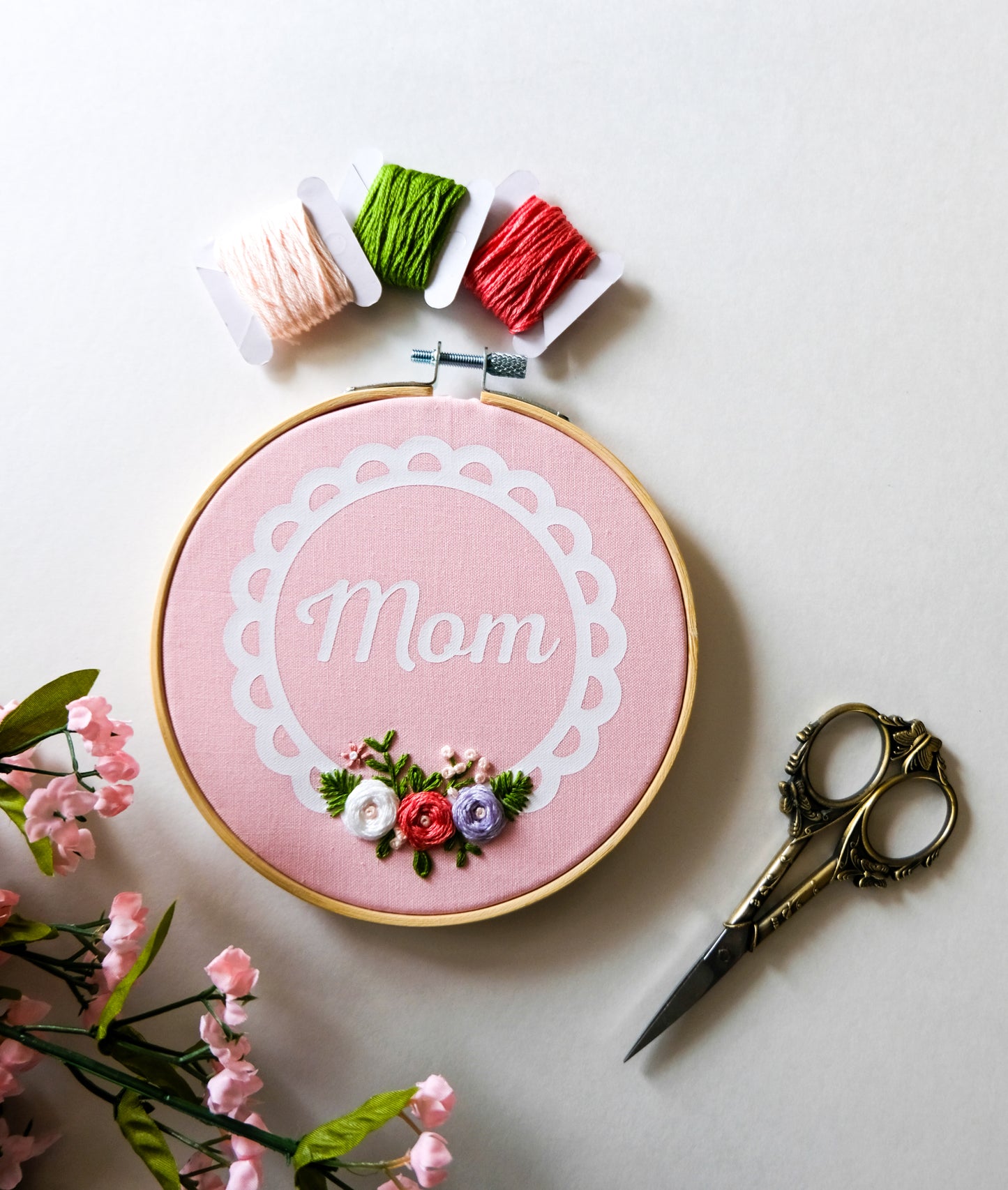Mom Floral Embroidery Hoop