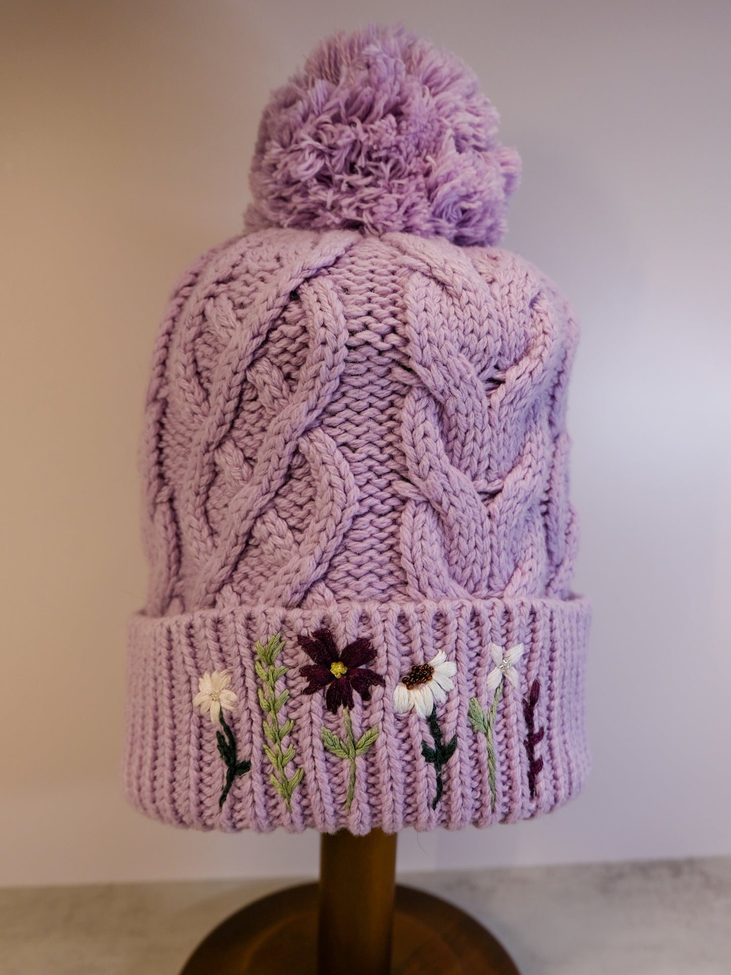 Hand Embroidered Beanie - Lavender