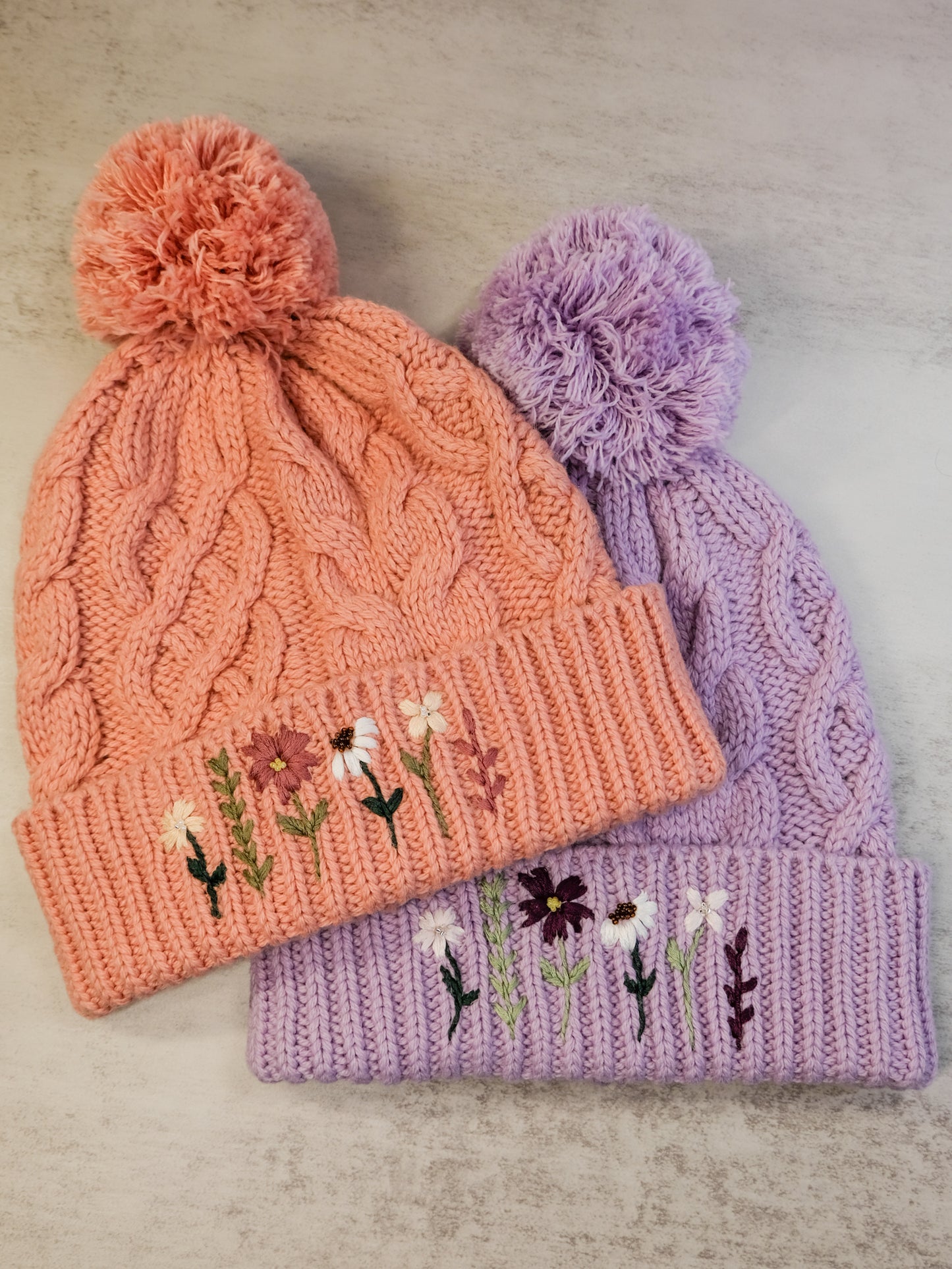 Hand Embroidered Beanie - Lavender
