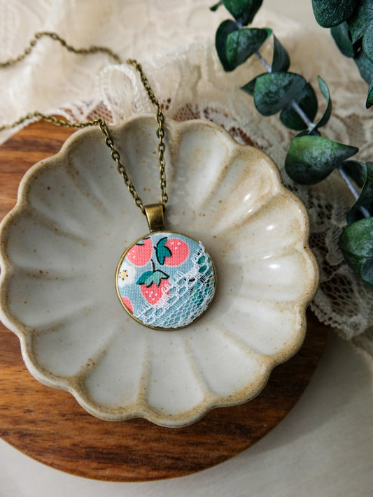Fabric and Lace Pendant Necklace in Bronze