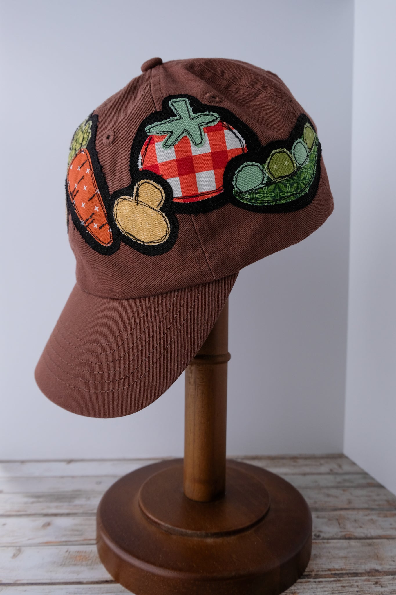 Veggie Baseball Hat in Brown | Handmade Applique