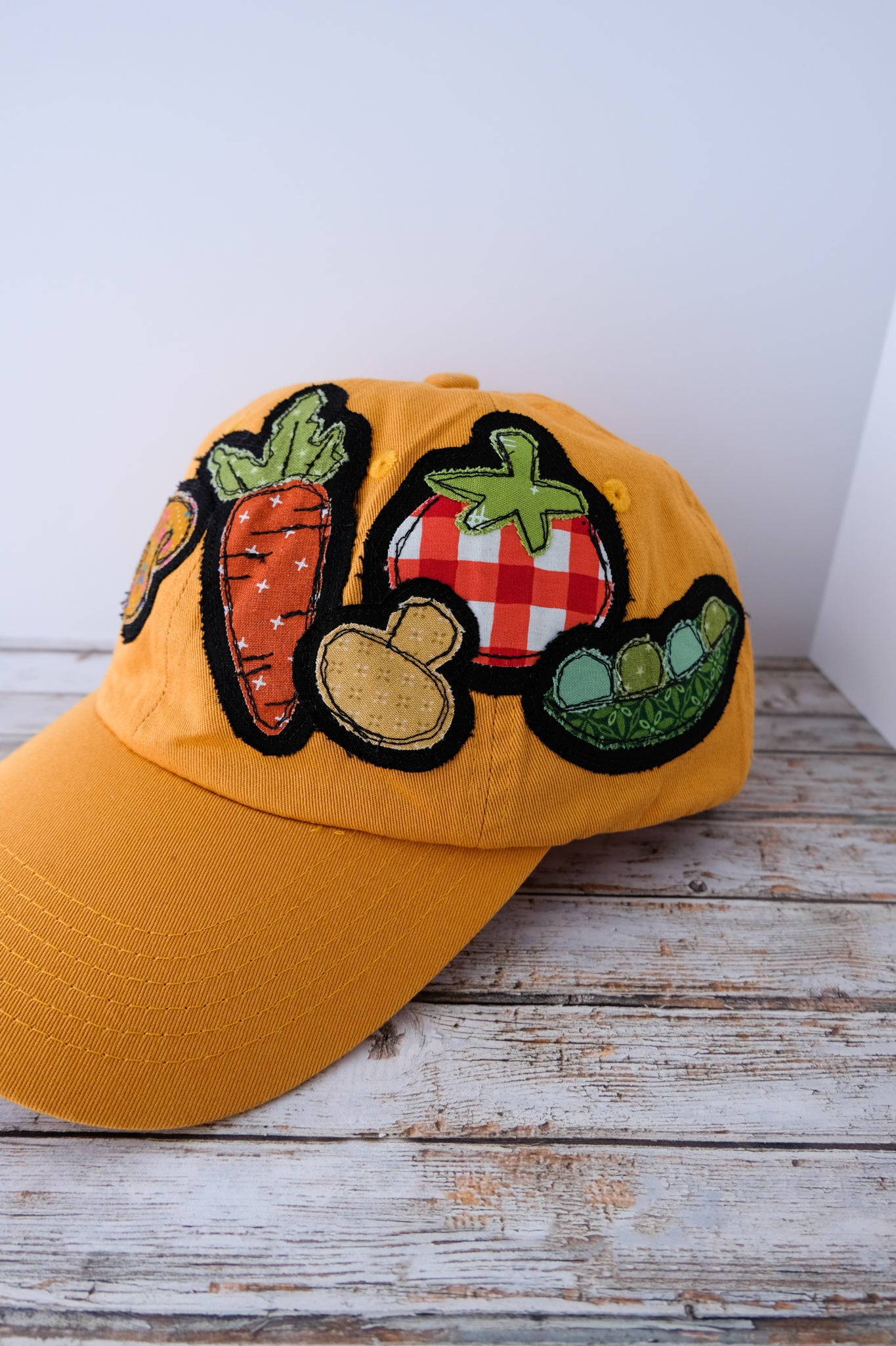 Veggie Baseball Hat in Gold | Handmade Applique