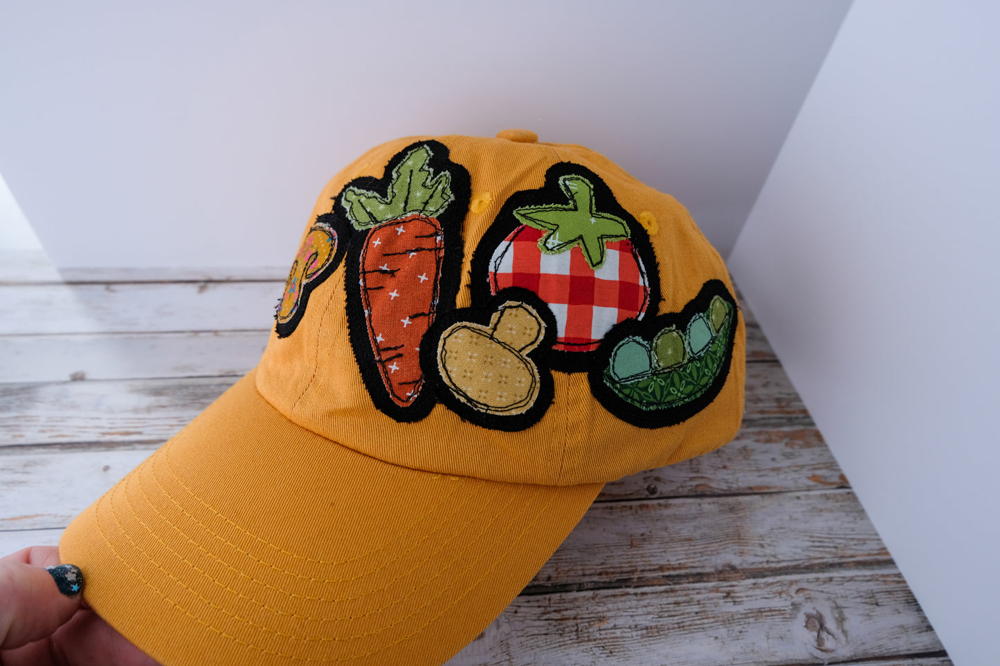 Veggie Baseball Hat in Gold | Handmade Applique