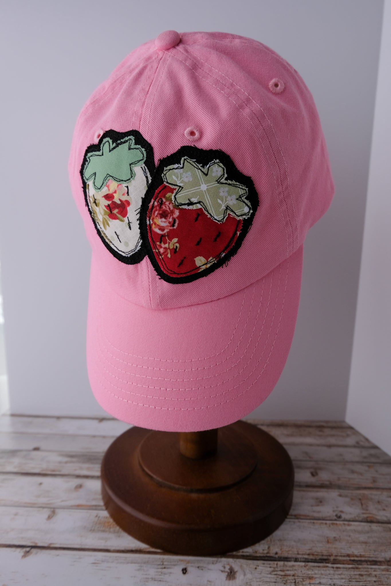 Strawberry Baseball Hat in Pink | Handmade Applique