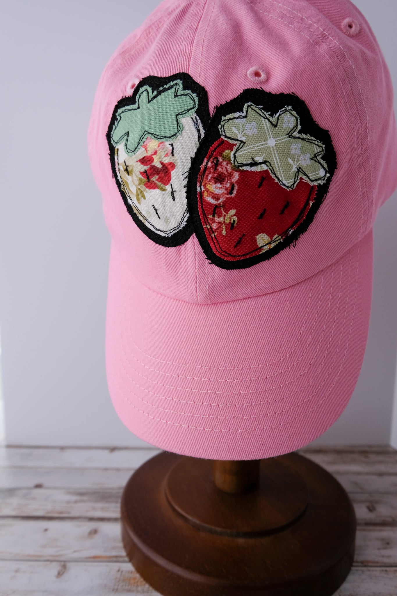 Strawberry Baseball Hat in Pink | Handmade Applique