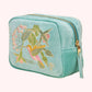 Velvet Embroidered Make Up Bag - Hummingbird, Aqua
