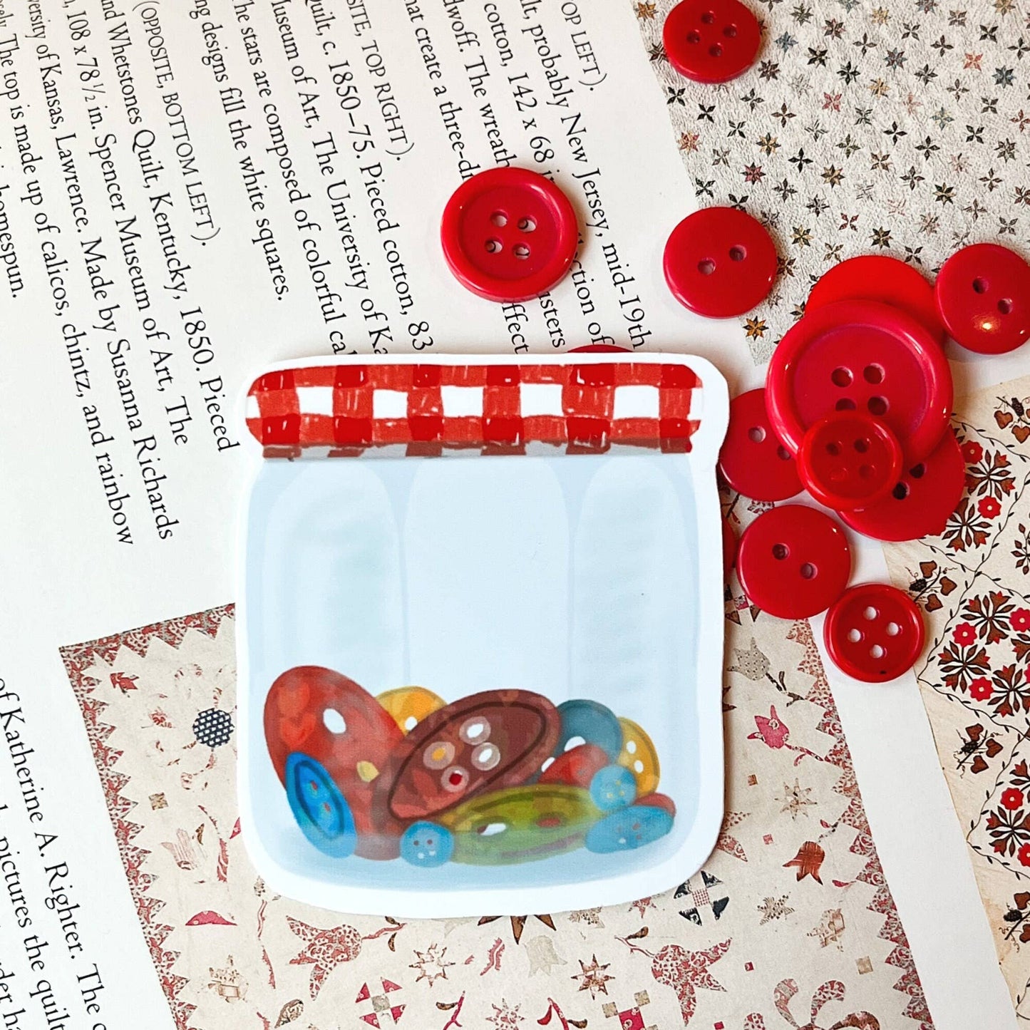 Sewing Jar Of Buttons Vinyl Sticker